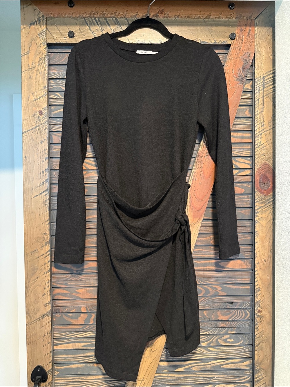 Black Long-Sleeve Wrap Detail Sweater Dress - Women
